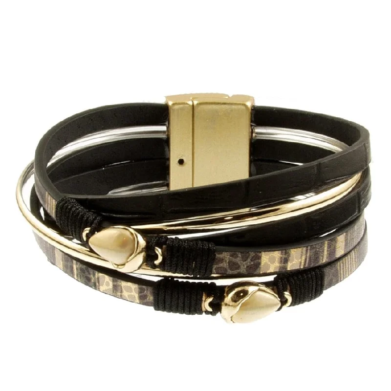 Beautiful Leather Bracelets-Matte Gold Black Metallic Print Bracelet