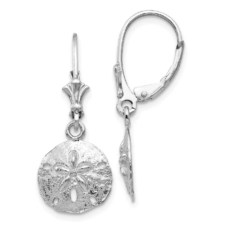 Glittery Silver Earrings-12mm Sand Dollar Lever Back Earrings in 14k White Gold