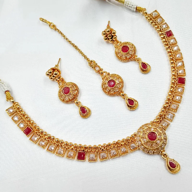 Trendy Gold Chain Necklaces-Padmawati Bangles Copper Gold Crystal Stone Necklace Set