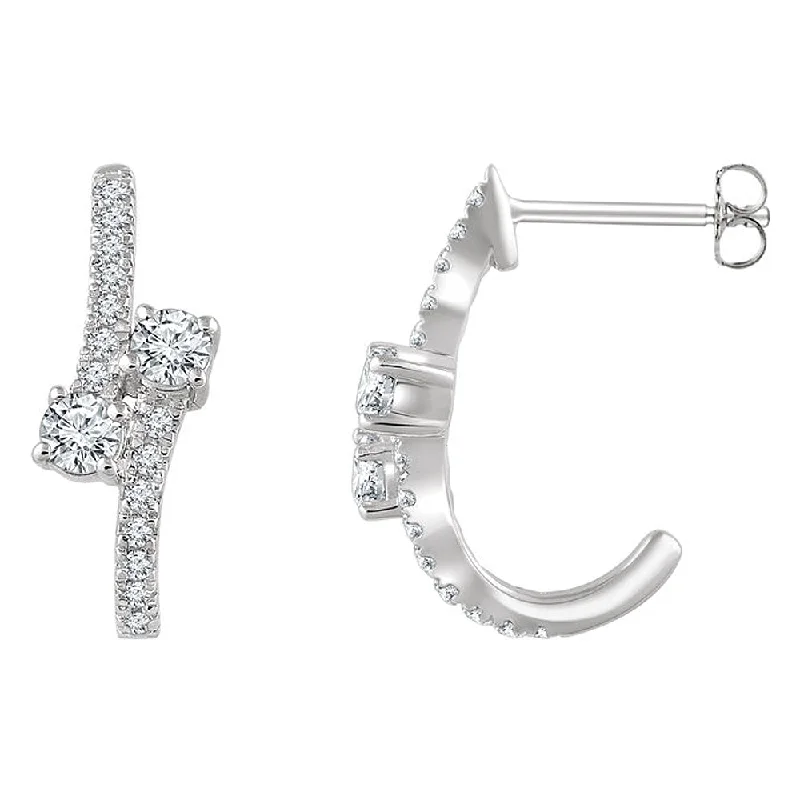 Designer Drop Earrings-7 x 19mm 14k White Gold 5/8 CTW (H-I, I1) Diamond Two-Stone Earrings