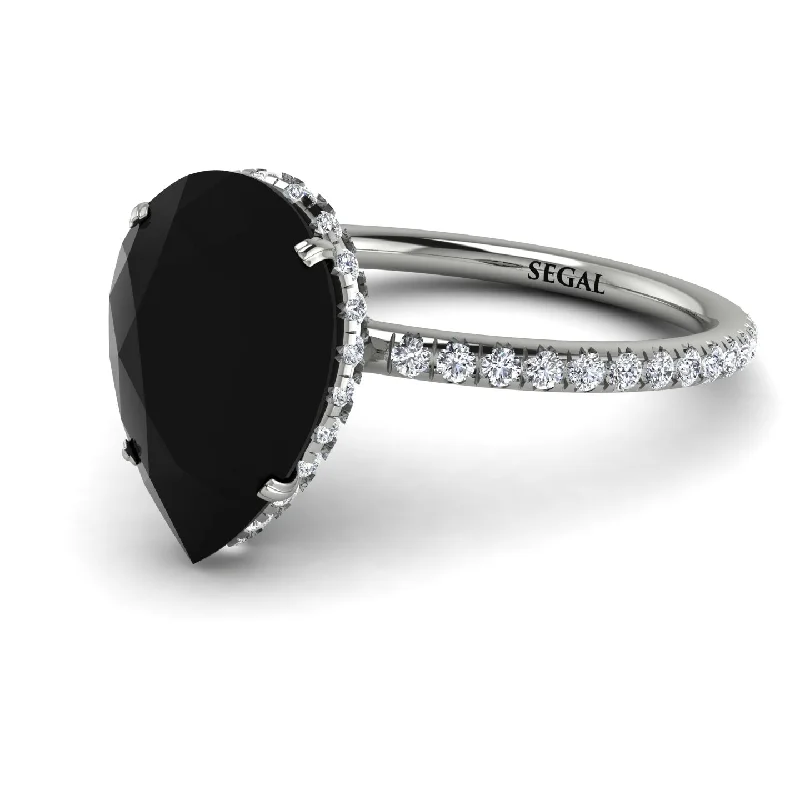 Matching Wedding Rings-Hidden Halo Elegant Pear black diamond Engagement Ring - Ariel No. 9