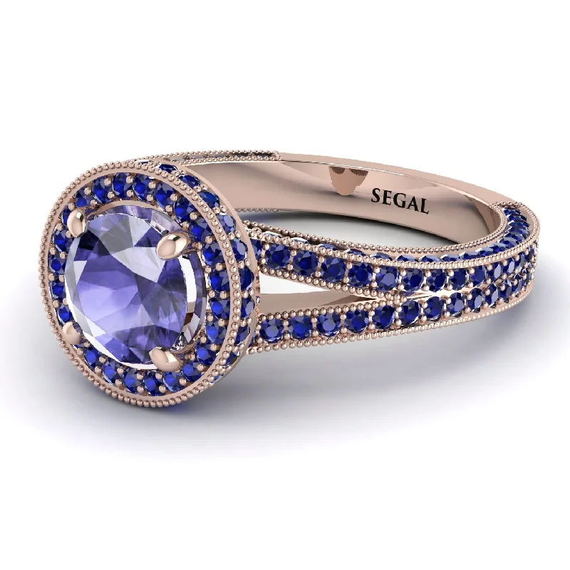 Personalized Diamond Rings-Milgrain Round Tanzanite Engagement Ring - Payton No. 214