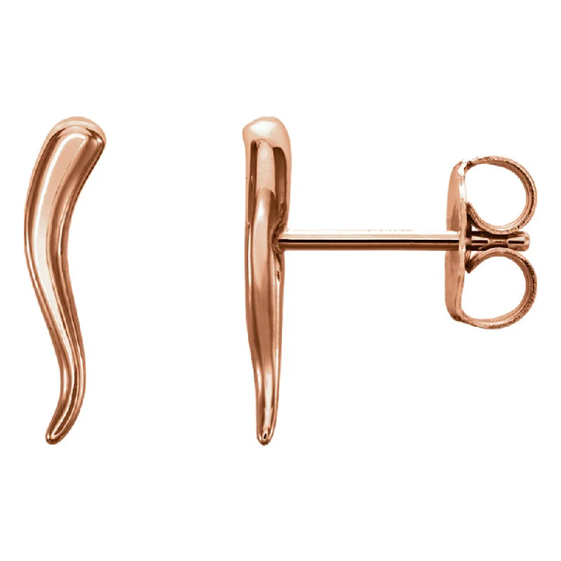 Stylish Earrings for Brides-2.8mm x 12mm (7/16 Inch) 14k Rose Gold Small Italian Horn Earrings