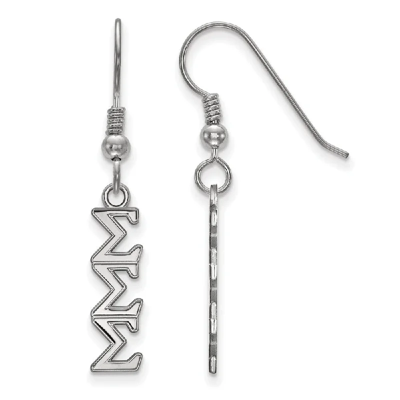 Statement Earrings-Sterling Silver Small Sigma Sigma Sigma Dangle Earrings