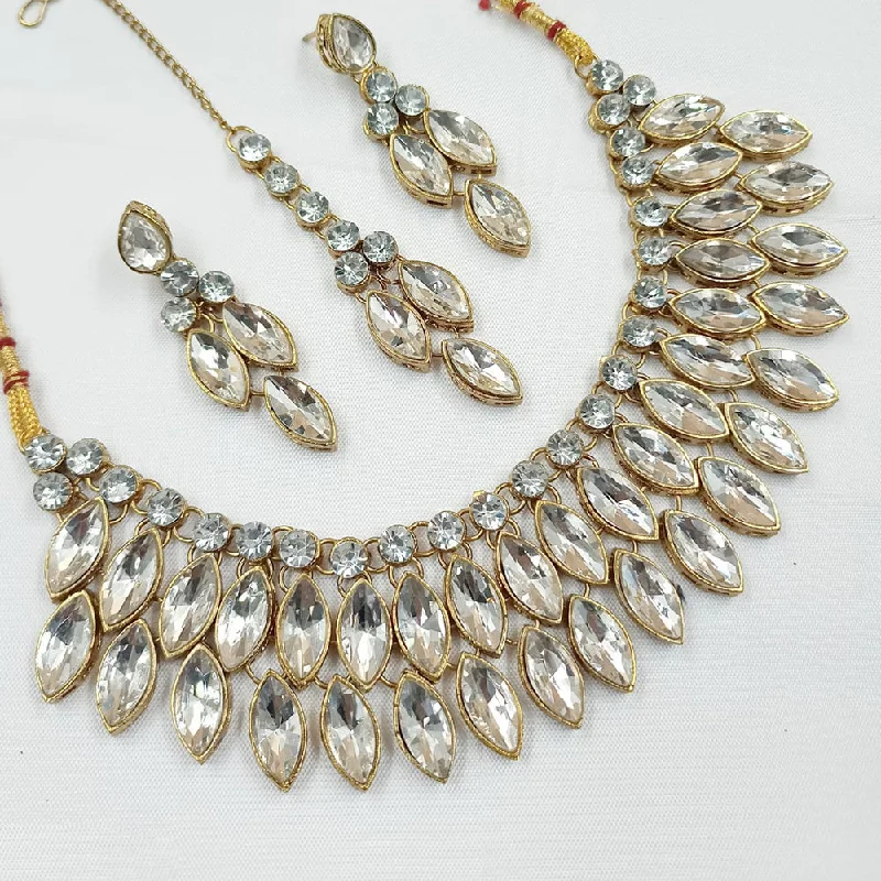 Delicate Heart Necklaces-Padmawati Bangles Gold Plated Crystal Stone Necklace Set