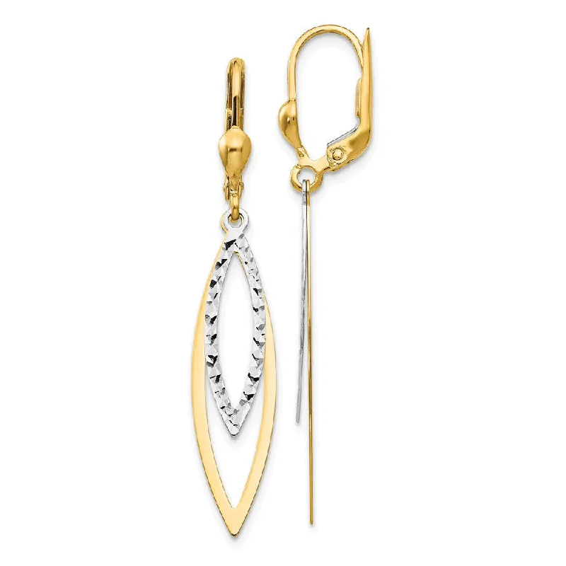 Gold Leaf Earrings-14k Two-tone Gold Marquise Shaped Lever back Earrings