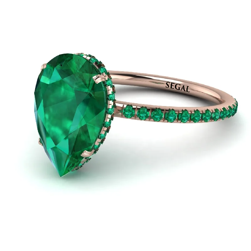 Birthstone Rings for Women-Hidden Halo Elegant Pear Emerald Engagement Ring - Ariel No. 20