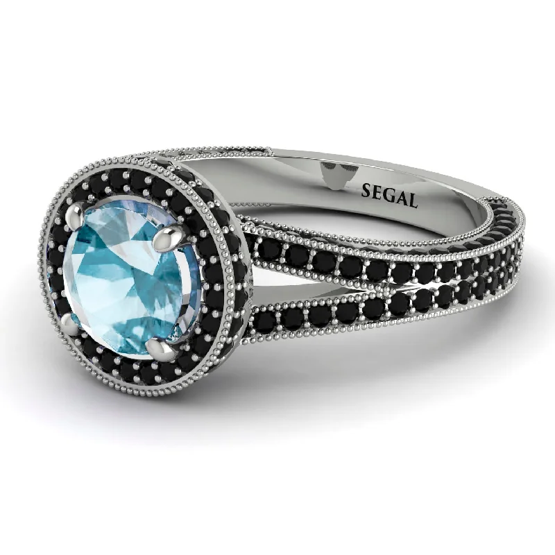 Men’s Wedding Rings-Milgrain Round Aquamarine Engagement Ring - Payton No. 409