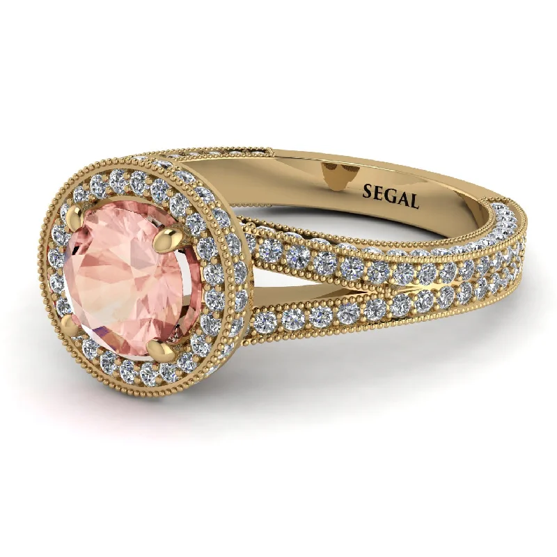 Wedding Ring Sets for Brides-Milgrain Round Morganite Engagement Ring - Payton No. 901