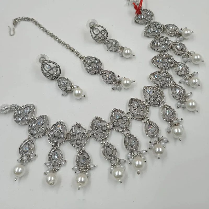 Wedding Necklaces-Padmawati Bangles Silver Plated Crystal Necklace Set