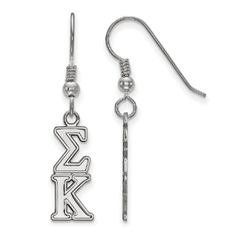 Trendy Pearl Earrings-Sterling Silver Sigma Kappa Dangle Small Earrings