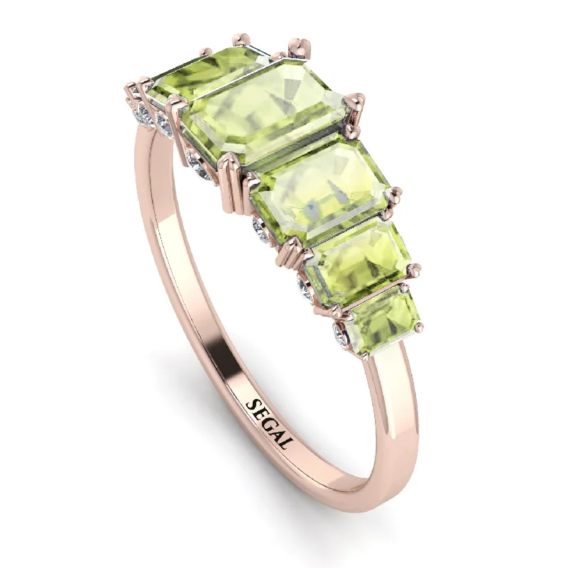 Engagement Ring with Sapphire-Emerald Cut Peridot Ring With Hidden Diamonds - Brynlee No. 702