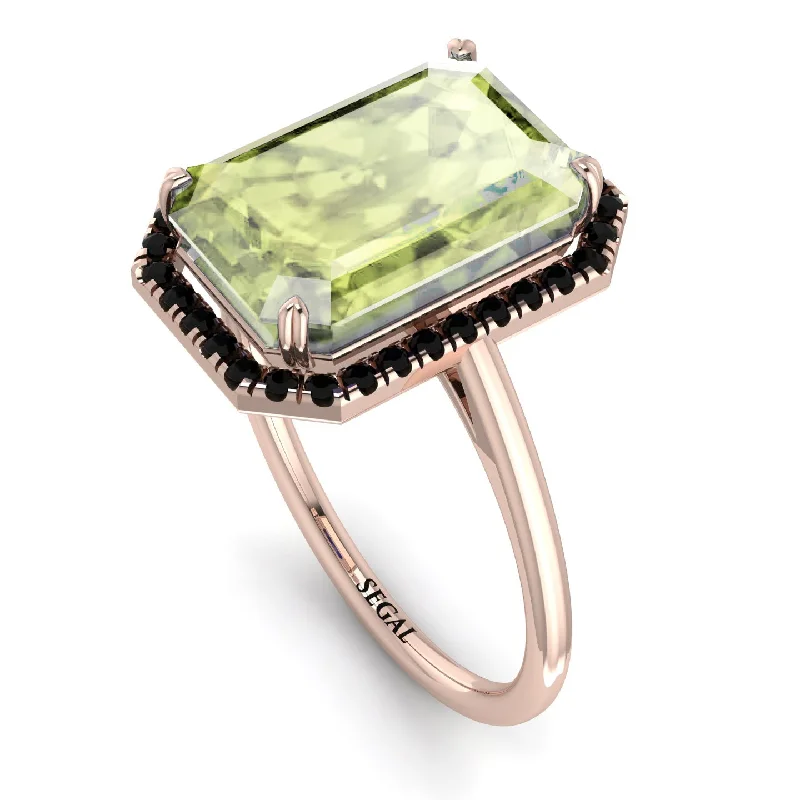 Adjustable Wedding Bands-Halo Emerald Cut Peridot Engagement Ring - Izabella No. 708